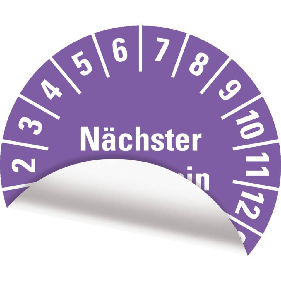 Prüfplakette Nächster Prüftermin, 28-33, violett, Folie, ablösbar, Ø 30mm, 18/Bogen