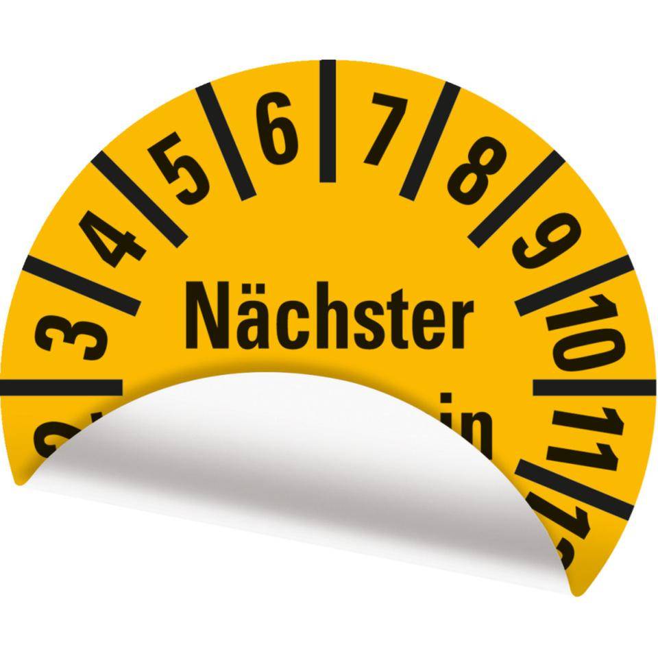 Prüfplakette Nächster Prüftermin 27-30, gelb, Folie, ablösbar, Ø10mm, 128/Bogen