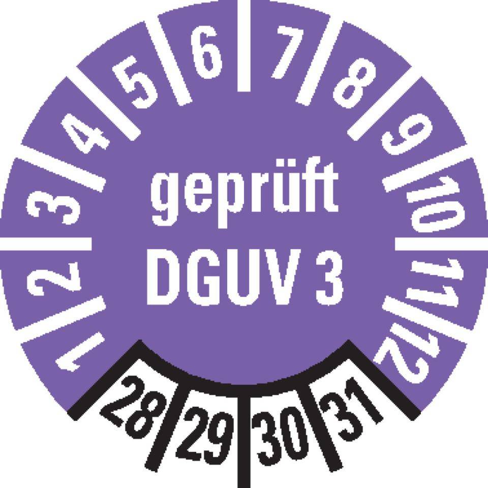 Prüfplakette Geprüft nach DGUV 3 28-30, violett, Dokumentenfolie, Ø10mm, 128/Bogen