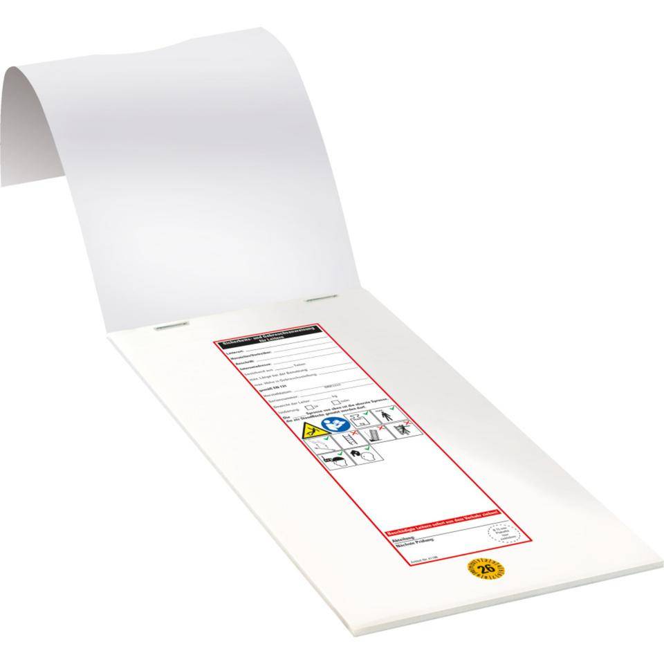 Leiter-Gebrauchsanweisung 2026, inkl. Prüfplakette Ø15mm, Folie,ablösbar, 75x265mm, 10/Heft