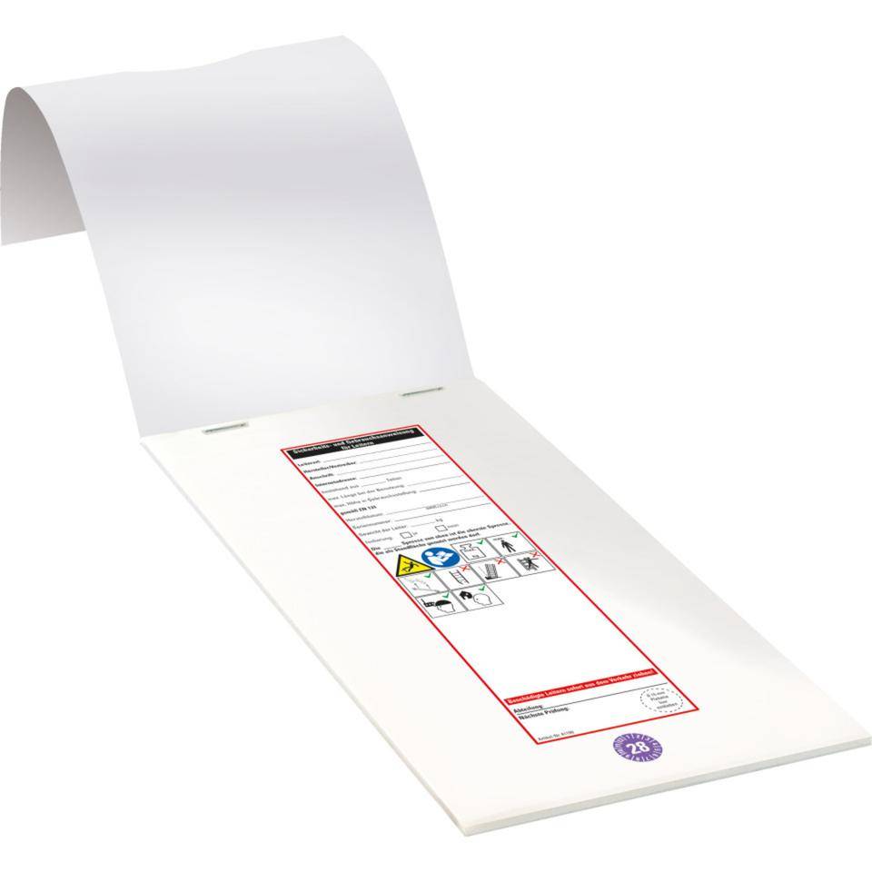 Leiter-Gebrauchsanweisung 2028, inkl. Prüfplakette Ø15mm, Folie,ablösbar, 75x265mm, 10/Heft