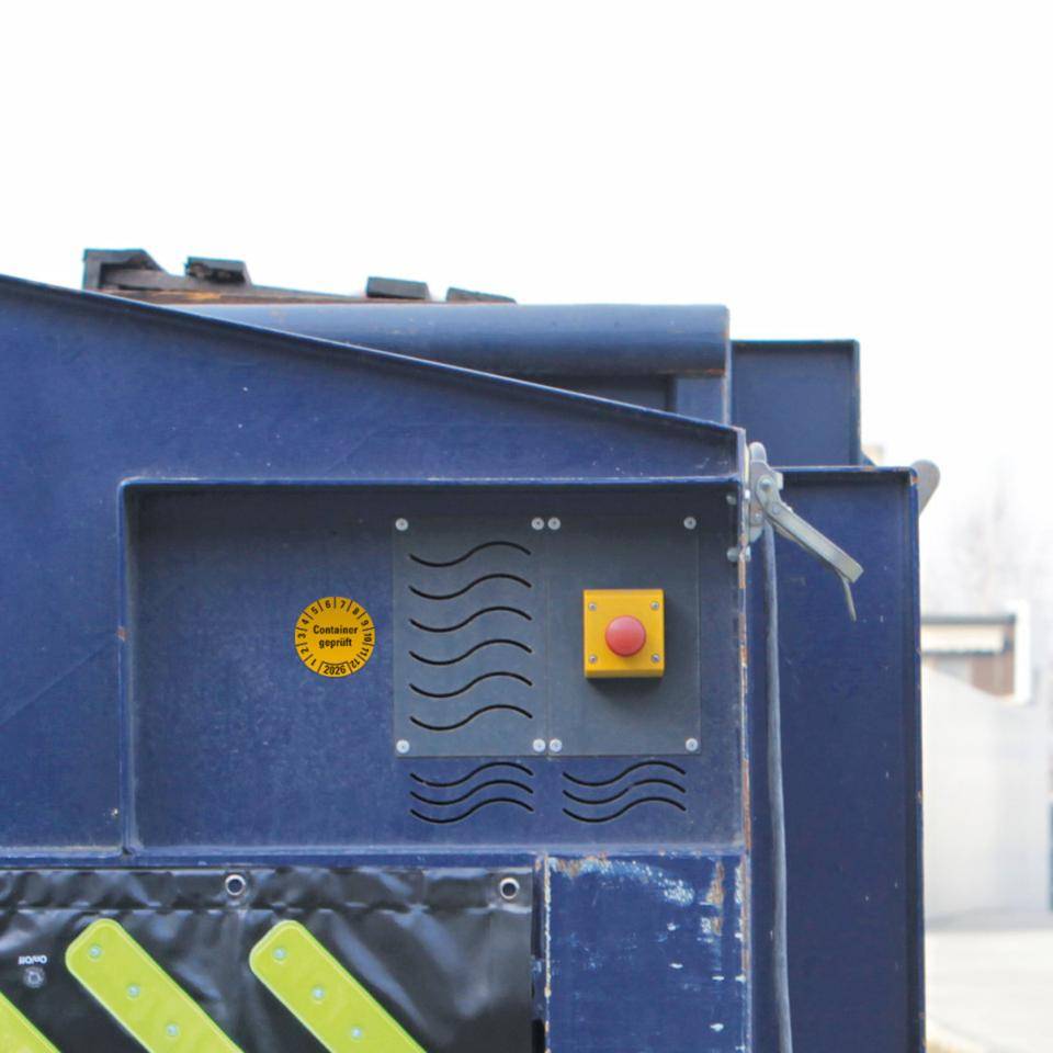 Prüfplakette Container geprüft 2026, gelb, Hochleistungsfolie, Ø30mm, 18/Bogen