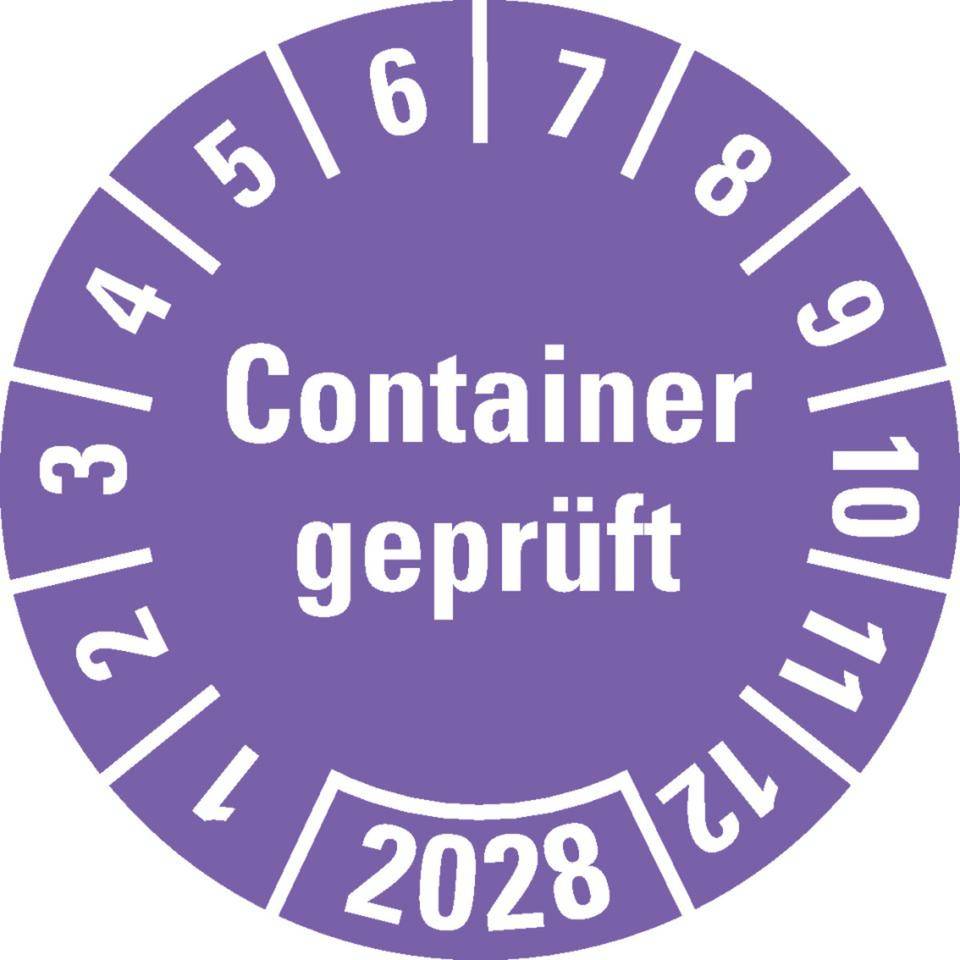 Prüfplakette Container geprüft 2028, violett, Hochleistungsfolie, Ø 30mm, 18/Bogen