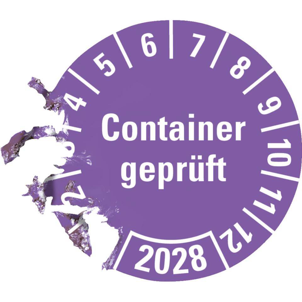 Prüfplakette Container geprüft 2028, violett, Hochleistungsfolie, Ø 30mm, 18/Bogen