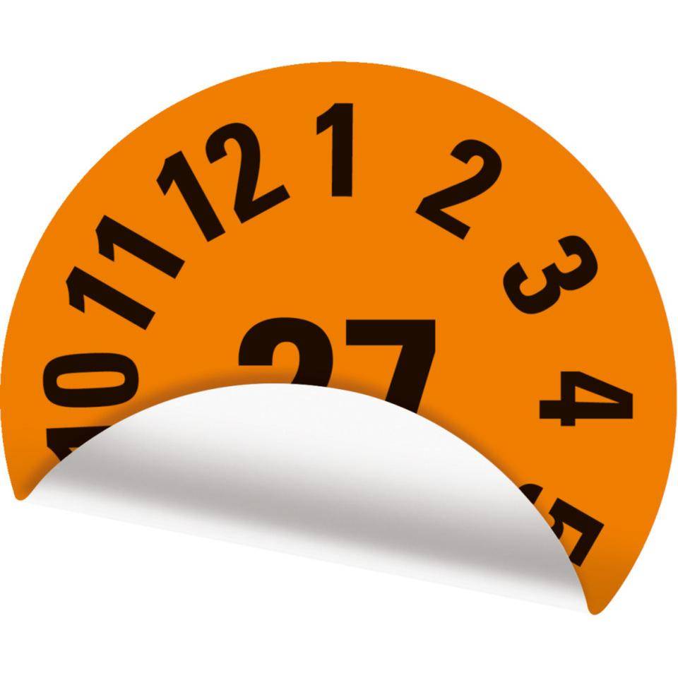 Prüfplakette 27, orange, Folie, ablösbar, Ø 8mm, 180/Bogen