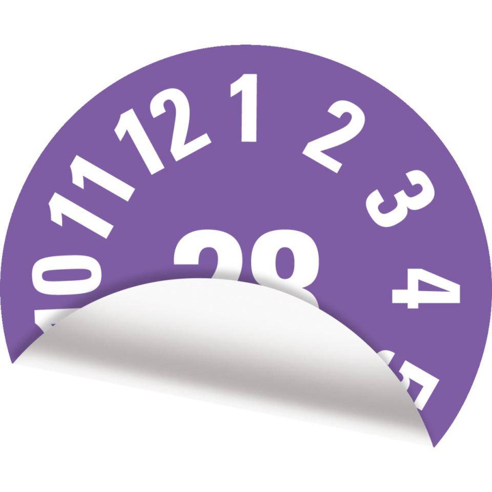 Prüfplakette 28, violett, Folie, ablösbar, Ø 8mm, 180/Bogen