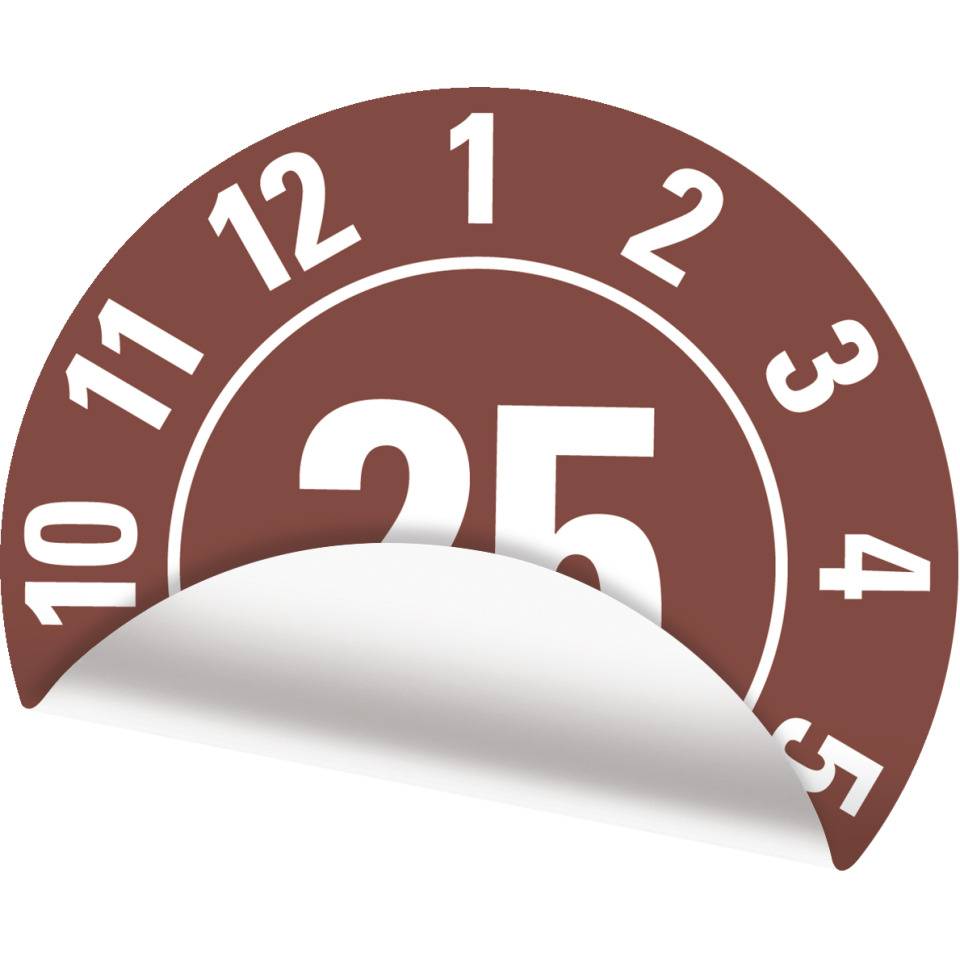 Jahresprüfplakette 25, braun, Folie, ablösbar, Ø 20mm, 500/Rolle