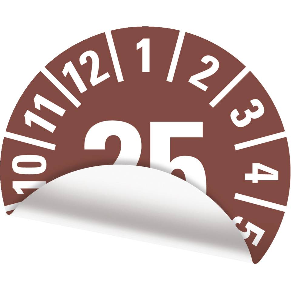 Jahresprüfplakette 25, braun, Folie, ablösbar, Ø 30mm, 18/Bogen