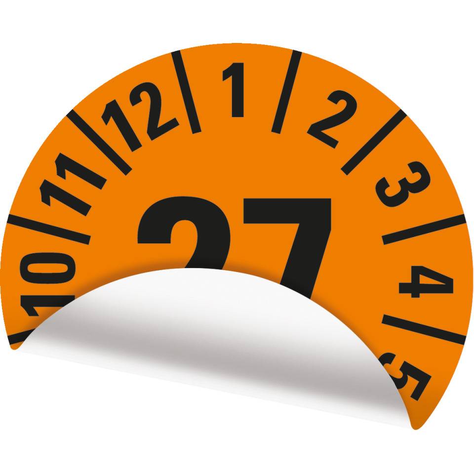 Prüfplakette 27, orange, Folie, ablösbar, Ø 20mm, 180/Heft