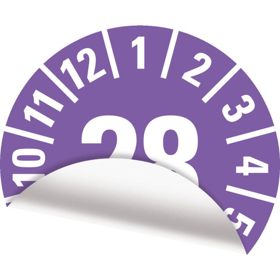 Prüfplakette 28, violett, Folie, ablösbar, Ø 30mm, 108/Heft