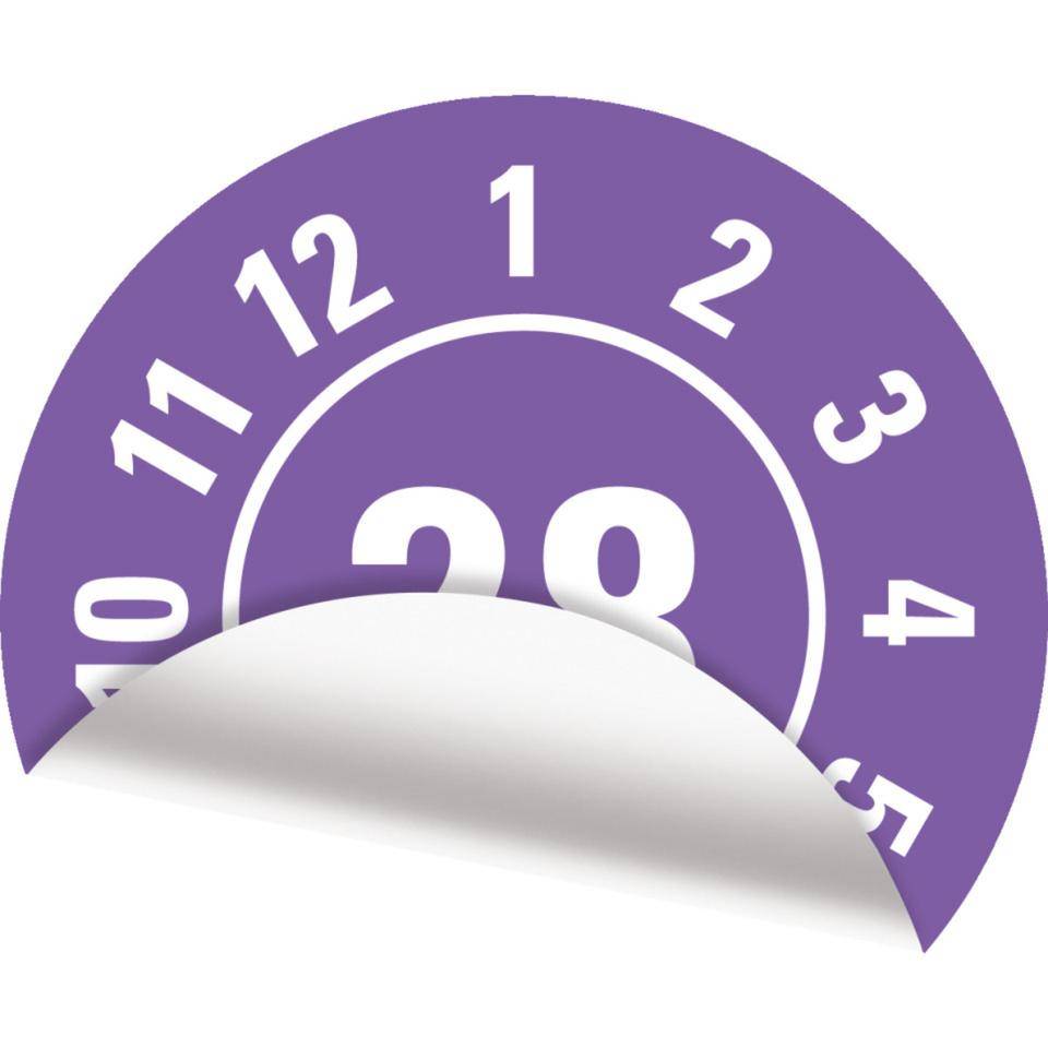 Prüfplakette 28, violett, Folie, ablösbar, Ø 25mm, 500/Rolle