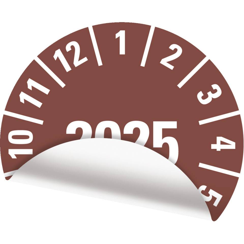 Jahresprüfplakette 2025, braun, Folie, ablösbar, Ø 10mm, 128/Bogen