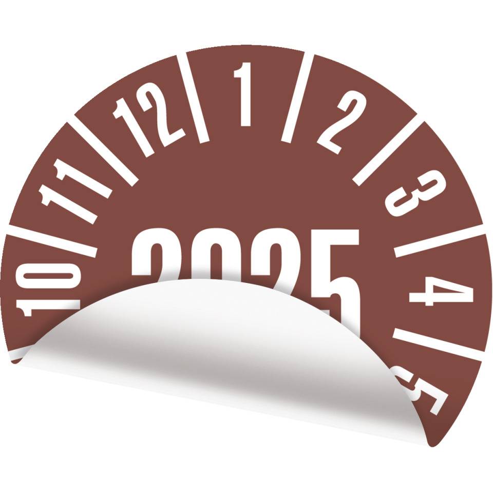 Prüfplakette 2025, braun, Folie, ablösbar, Ø 30mm, 108/Heft