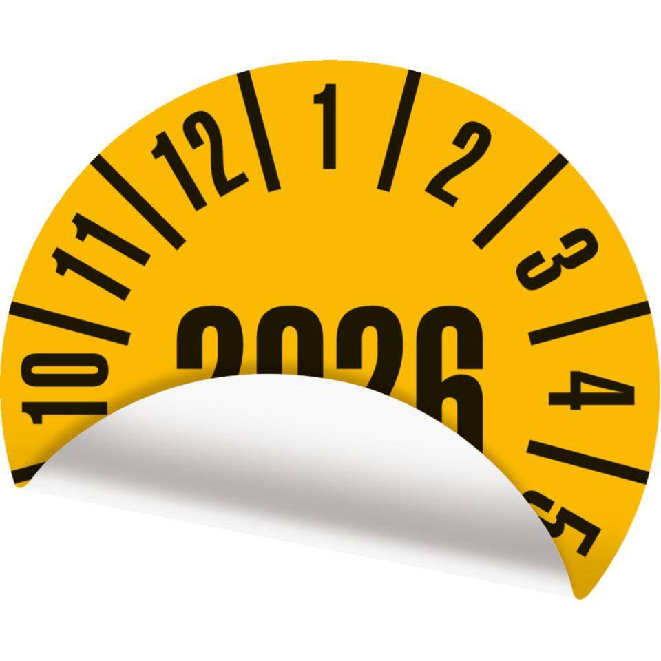 Jahresprüfplakette 2026, gelb, Cellulose-Folie, selbstklebend, Ø30mm, 18/Bogen