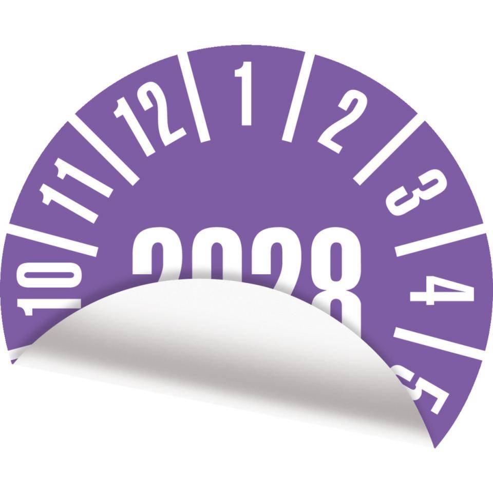 Prüfplakette 2028, violett, Folie, ablösbar, Ø 25mm, 500/Rolle
