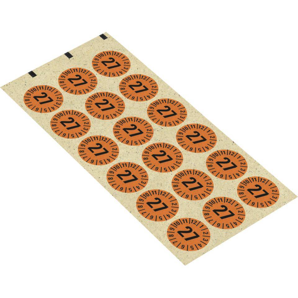 Prüfplakette 27, orange, Primärfaser-Graspapier, Ø 30mm, 18/Bogen