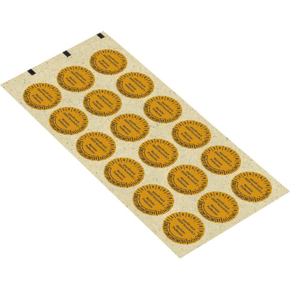 Prüfplakette gepr.DGUV V3 NP,26-31,gelb,Primärfaser-Graspapier,Ø 30mm,18/Bogen