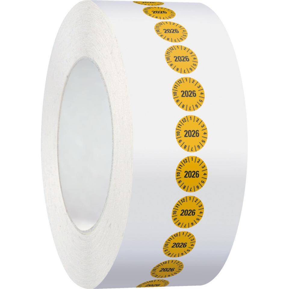 Jahresprüfplakette 2026, gelb, Folie, ablösbar, Ø 10mm, 1000/Rolle