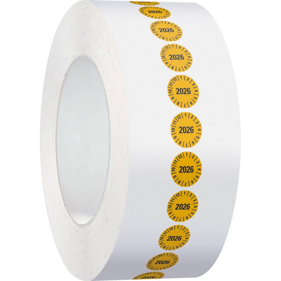Jahresprüfplakette 2026, gelb, Dokumentenfolie, Ø 10mm, 1000/Rolle
