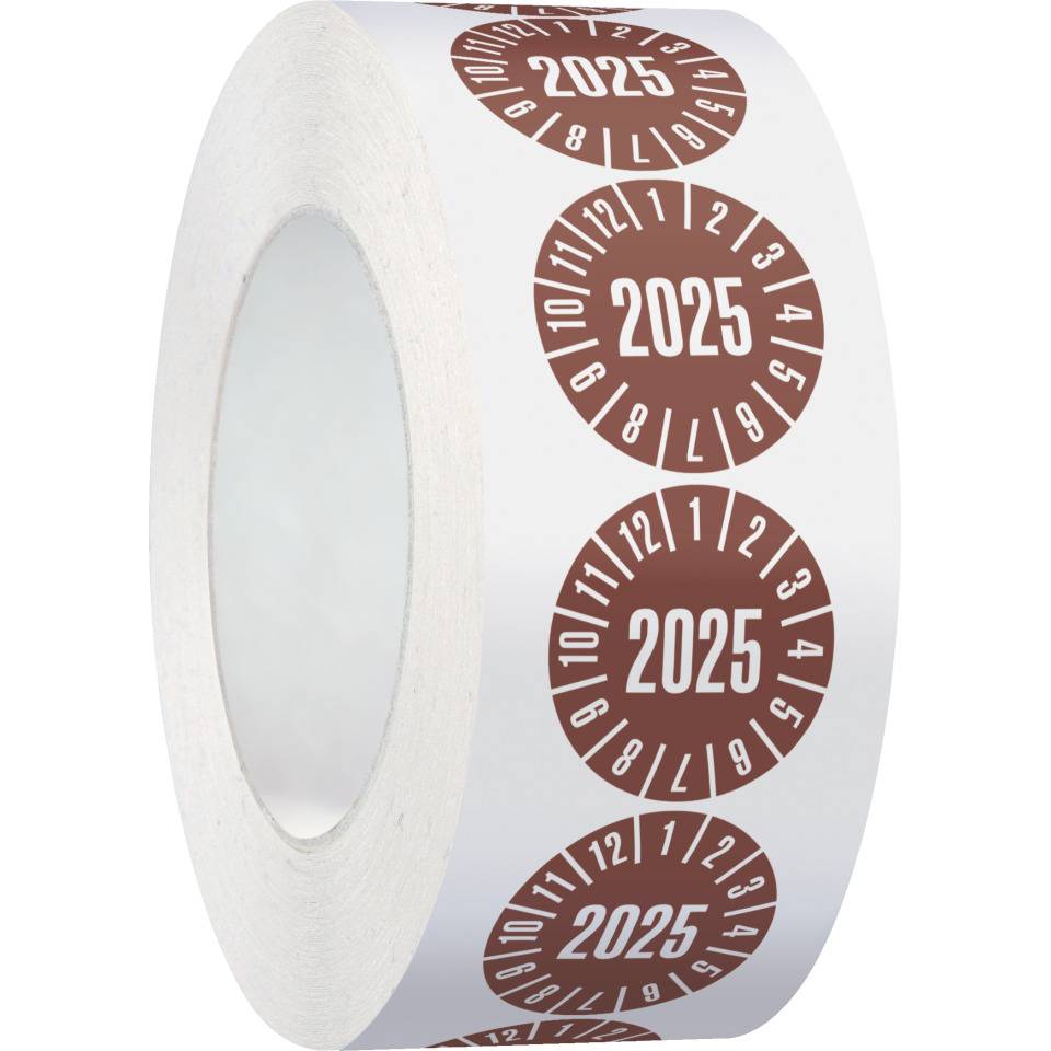 Jahresprüfplakette 2025, braun, Folie, ablösbar, Ø 30mm, 500/Rolle