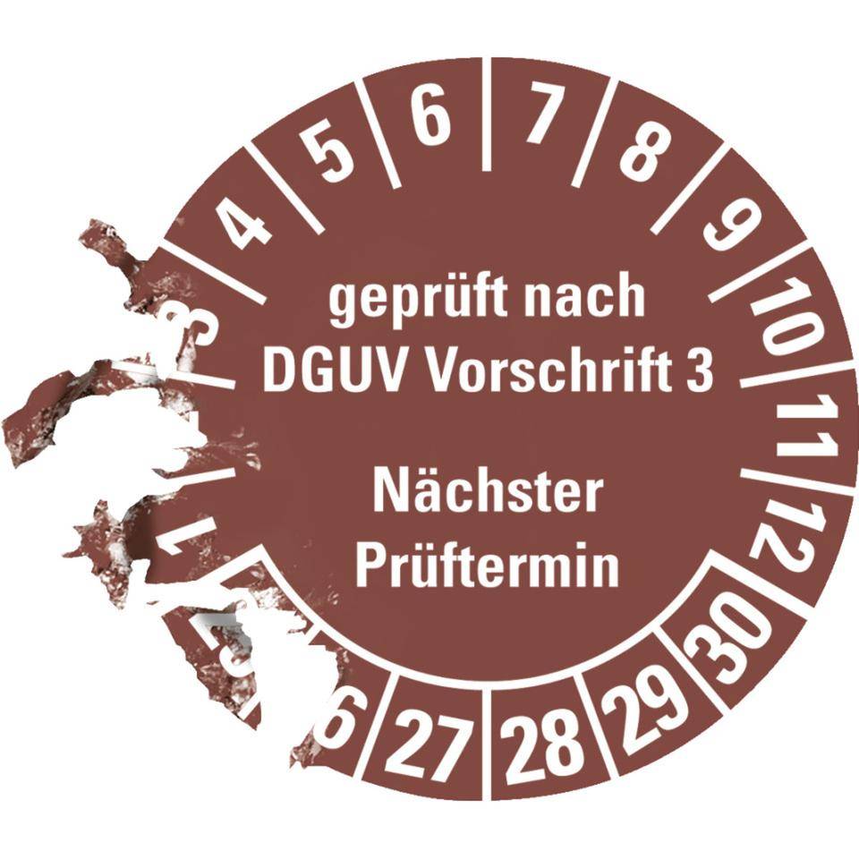 Prüfplakette geprüft nach DGUV Vorschrift 3 Nächster Prüftermin 25-30,braun,Dokumentenfolie,Ø25mm,500/Rolle