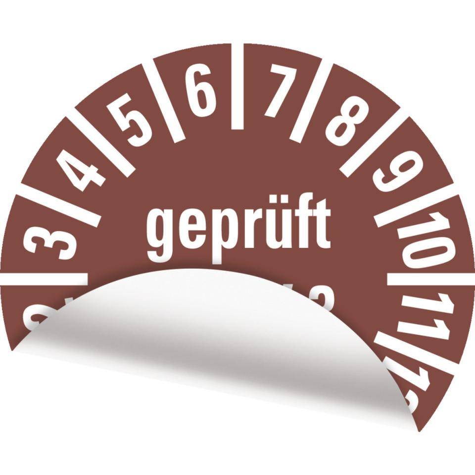 Prüfplakette geprüft DGUV 3, 25-28, braun, Folie, ablösbar, Ø 10mm, 128/Bogen