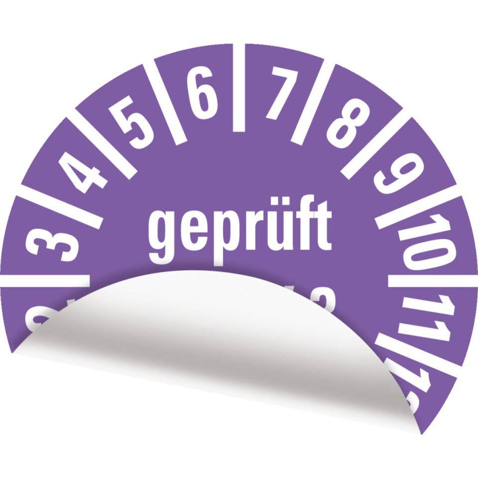 Prüfplakette geprüft DGUV 3, 28-31, violett, Folie, ablösbar, Ø 10mm, 128/Bogen