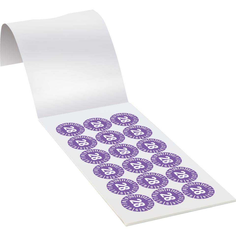 Prüfplakette 28, violett, Folie, ablösbar, Ø 30mm, 108/Heft