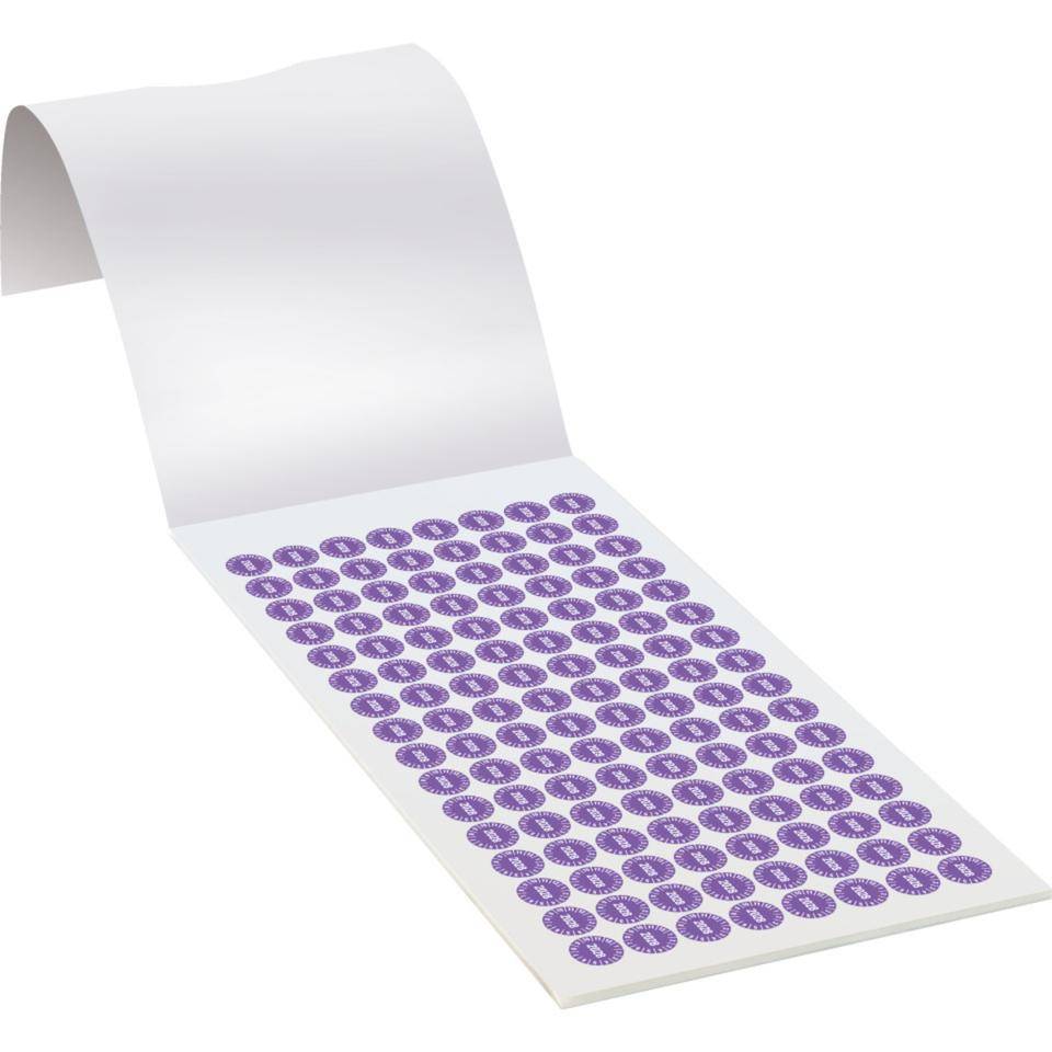 Prüfplakette 2028, violett, Dokumentenfolie, Ø 10mm, 384/Heft