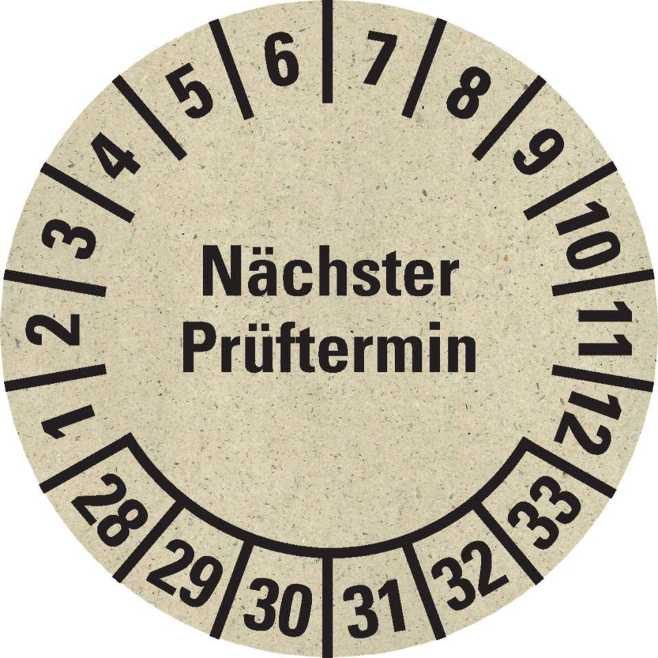 Prüfplakette Nächster Prüftermin 28-33,natur,Primärfaser-Graspapier,Ø30mm,18/BOG