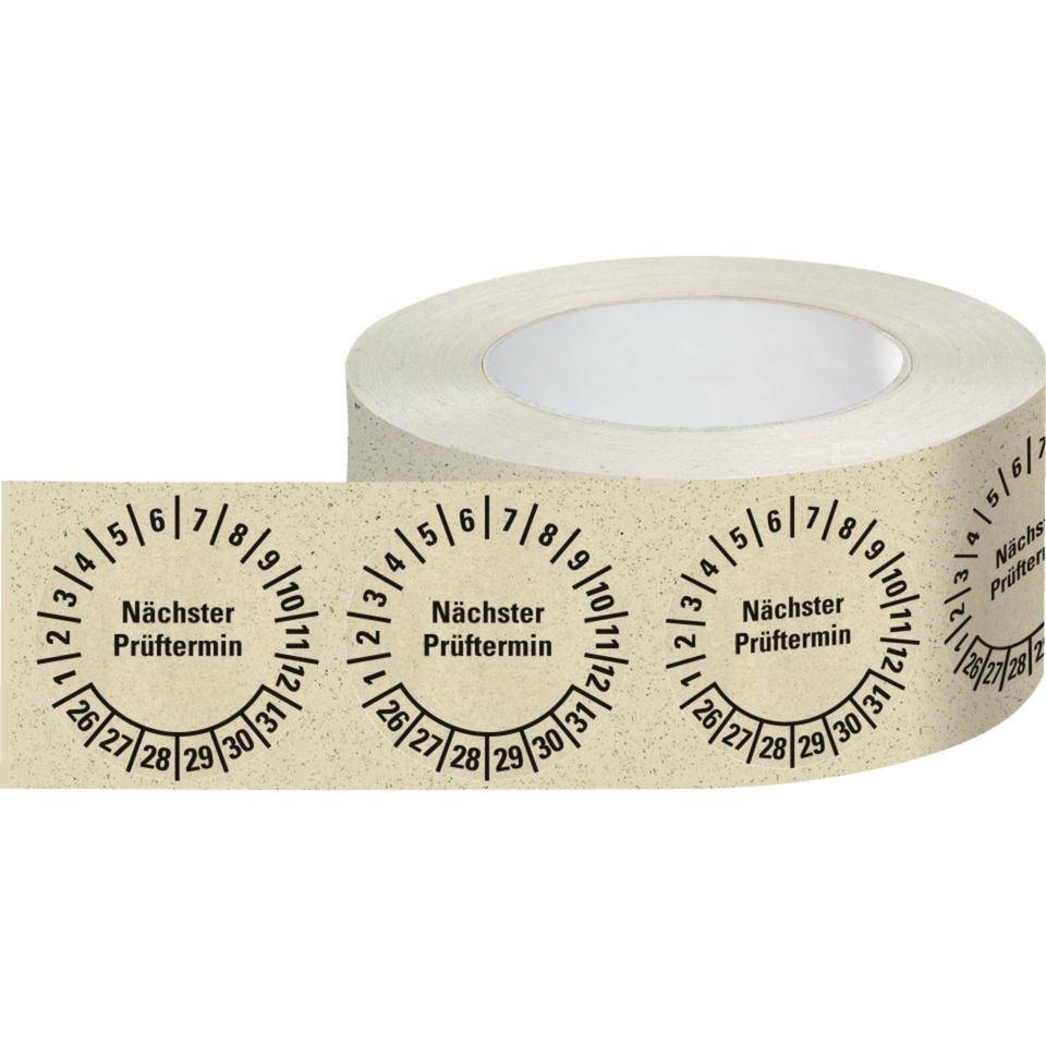 Prüfplakette Nächster Prüftermin 26-31,natur,Primärfaser-Graspapier,Ø30mm,500/RO