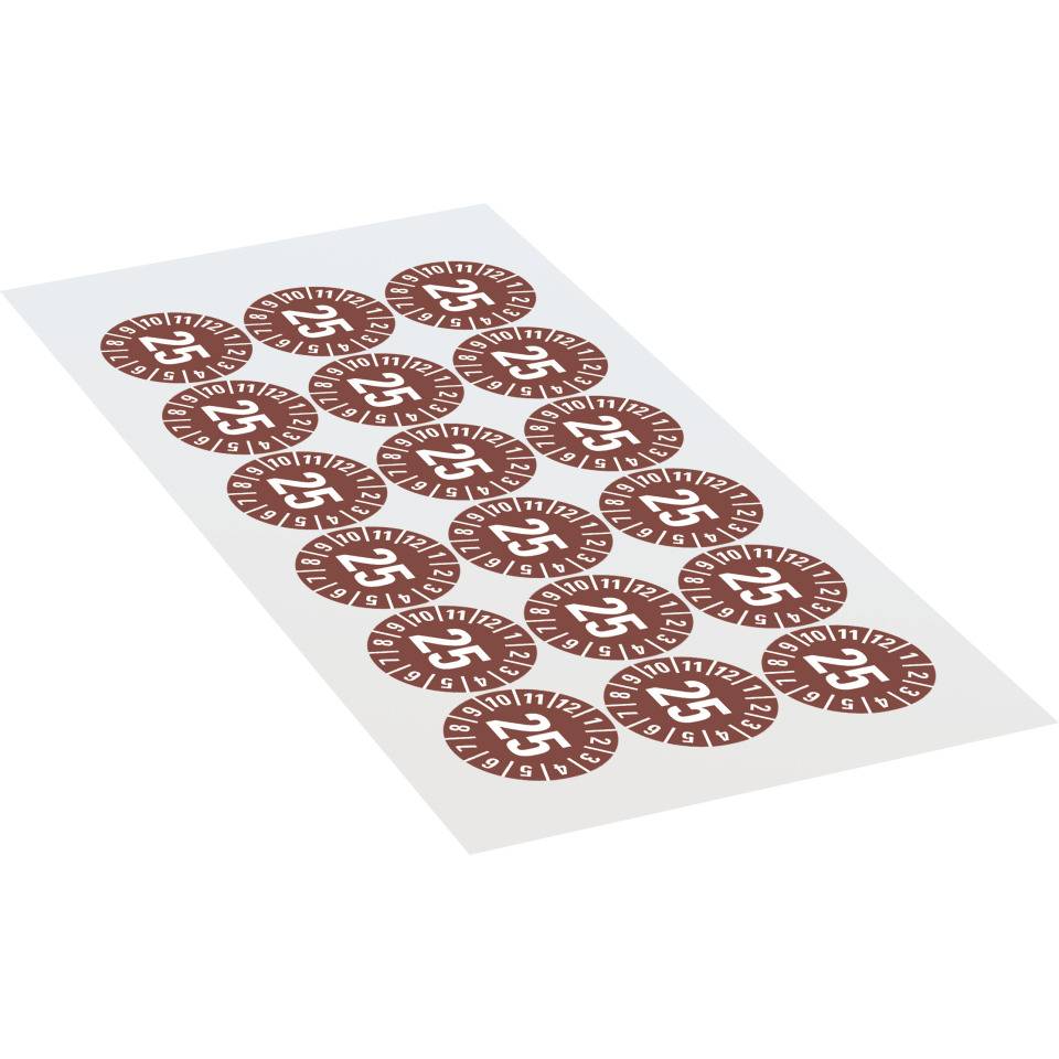 Prüfplakette 25, braun, Schachbrettfolie, selbstklebend, Ø 30mm, 18/Bogen
