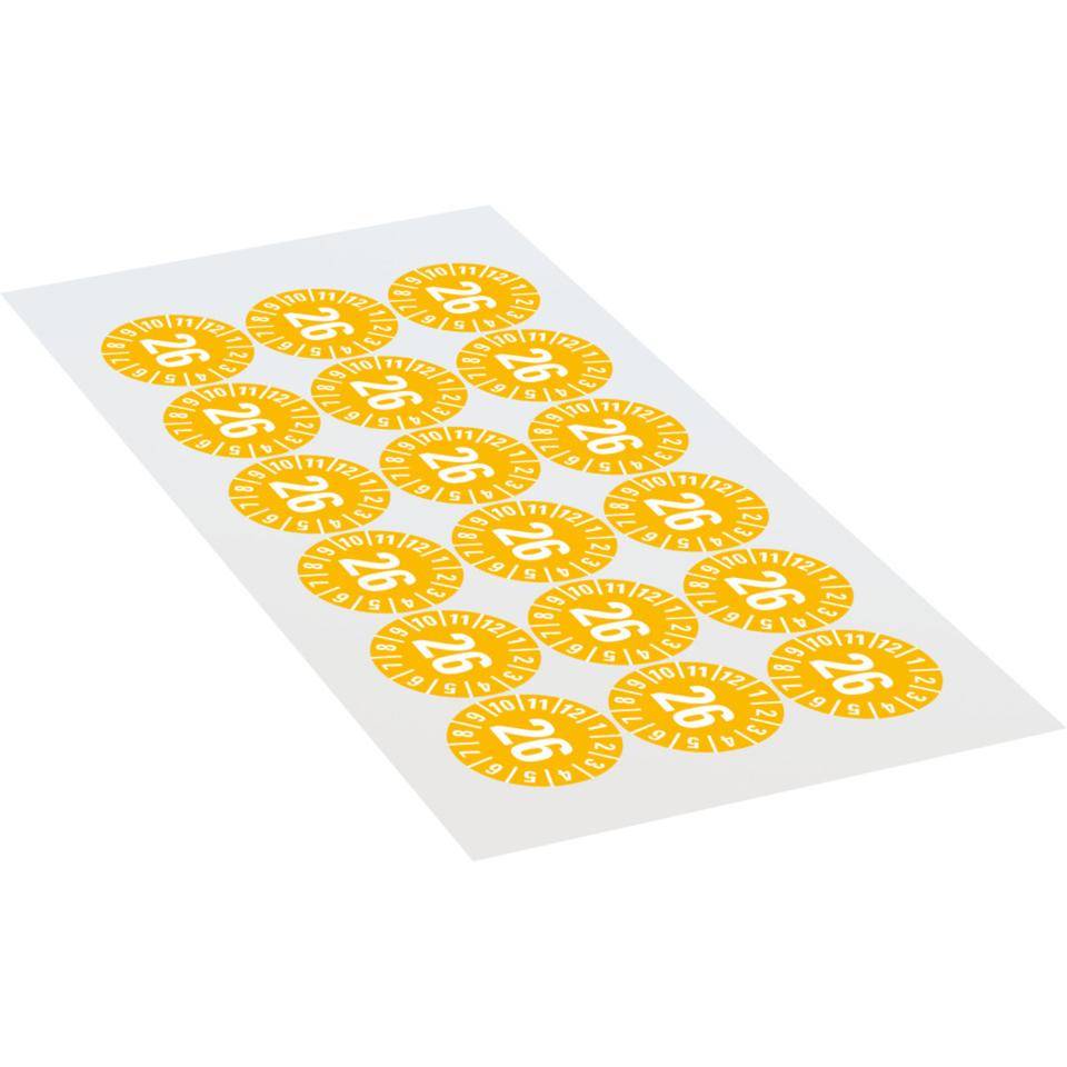 Prüfplakette 26, gelb, Schachbrettfolie, selbstklebend, Ø 30mm, 18/Bogen
