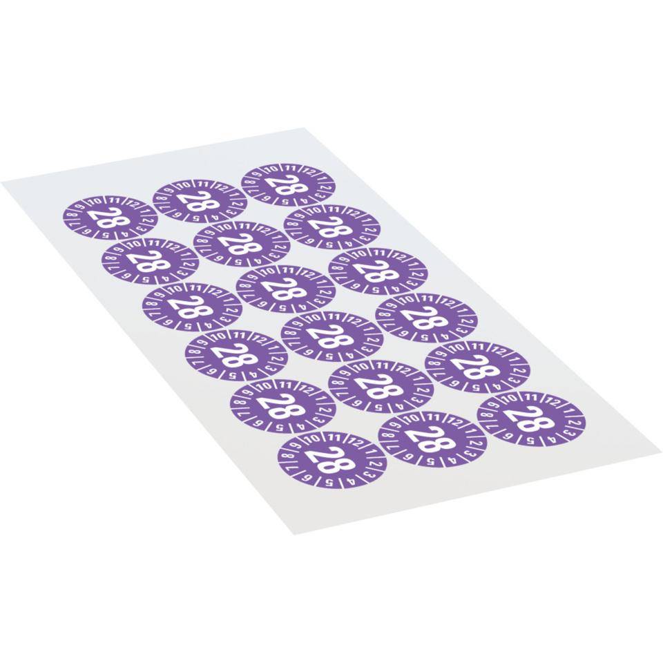 Prüfplakette 28, violett, Schachbrettfolie, selbstklebend, Ø 30mm, 18/Bogen