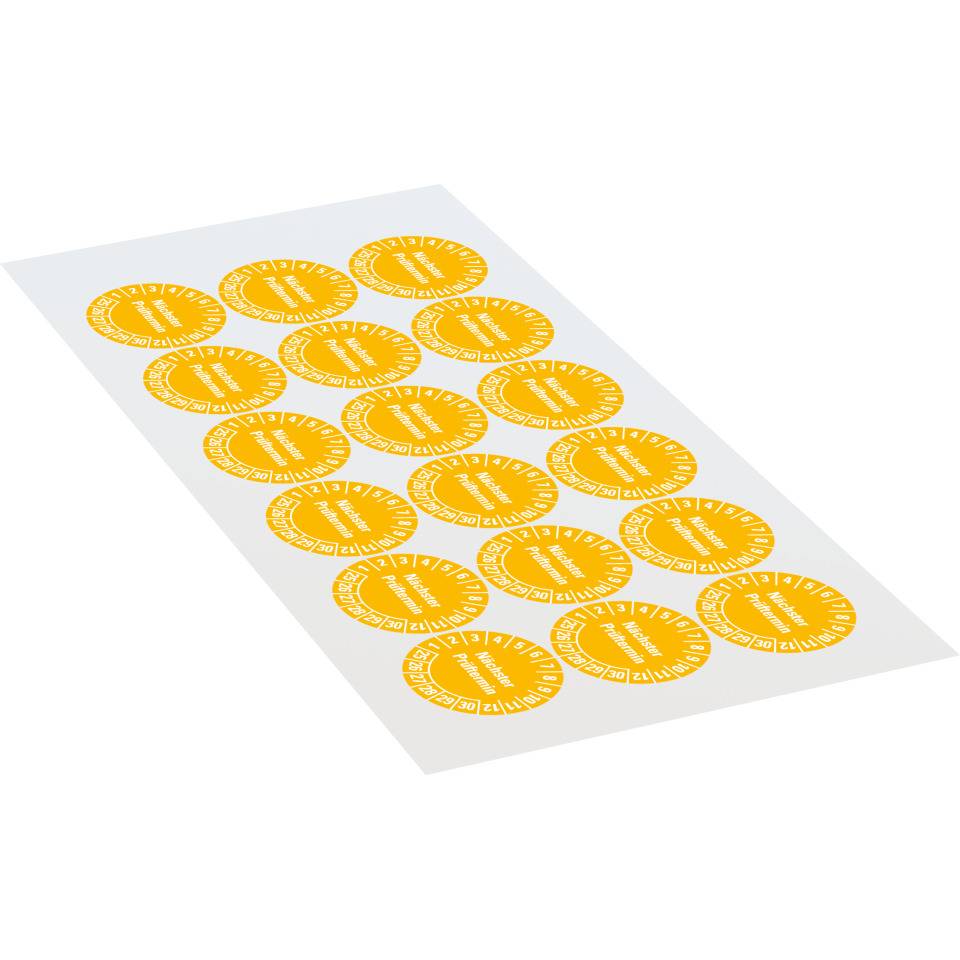 Prüfplakette Nächster Prüftermin 25-30, gelb, Schachbrettfolie, Ø 30mm, 18/Bogen