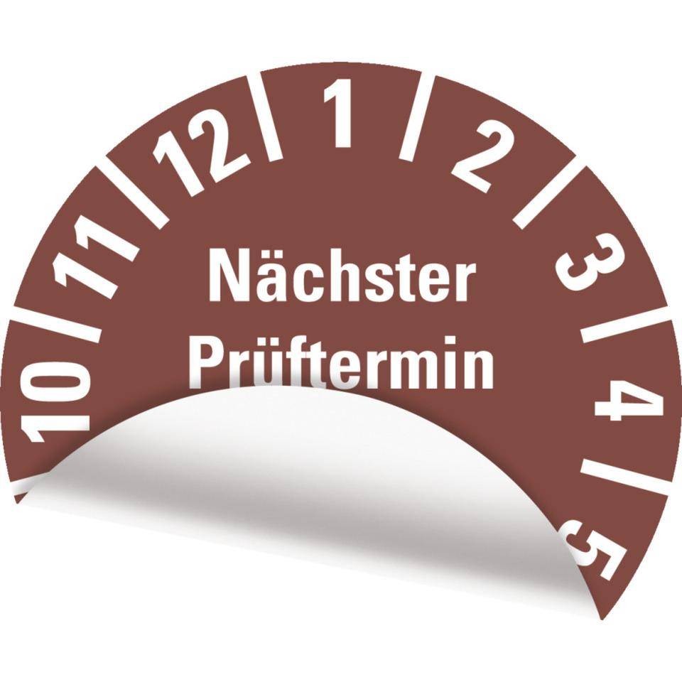 Prüfplakette Nächster Prüftermin 2025, braun, Polyesterfolie, Spez., Ø 20mm, 36/Bogen