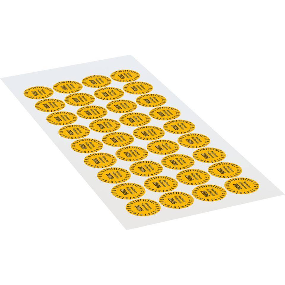 Prüfplakette Nächster Prüftermin 2026, gelb, Polyesterfolie, Spez., Ø 20mm, 36/Bogen