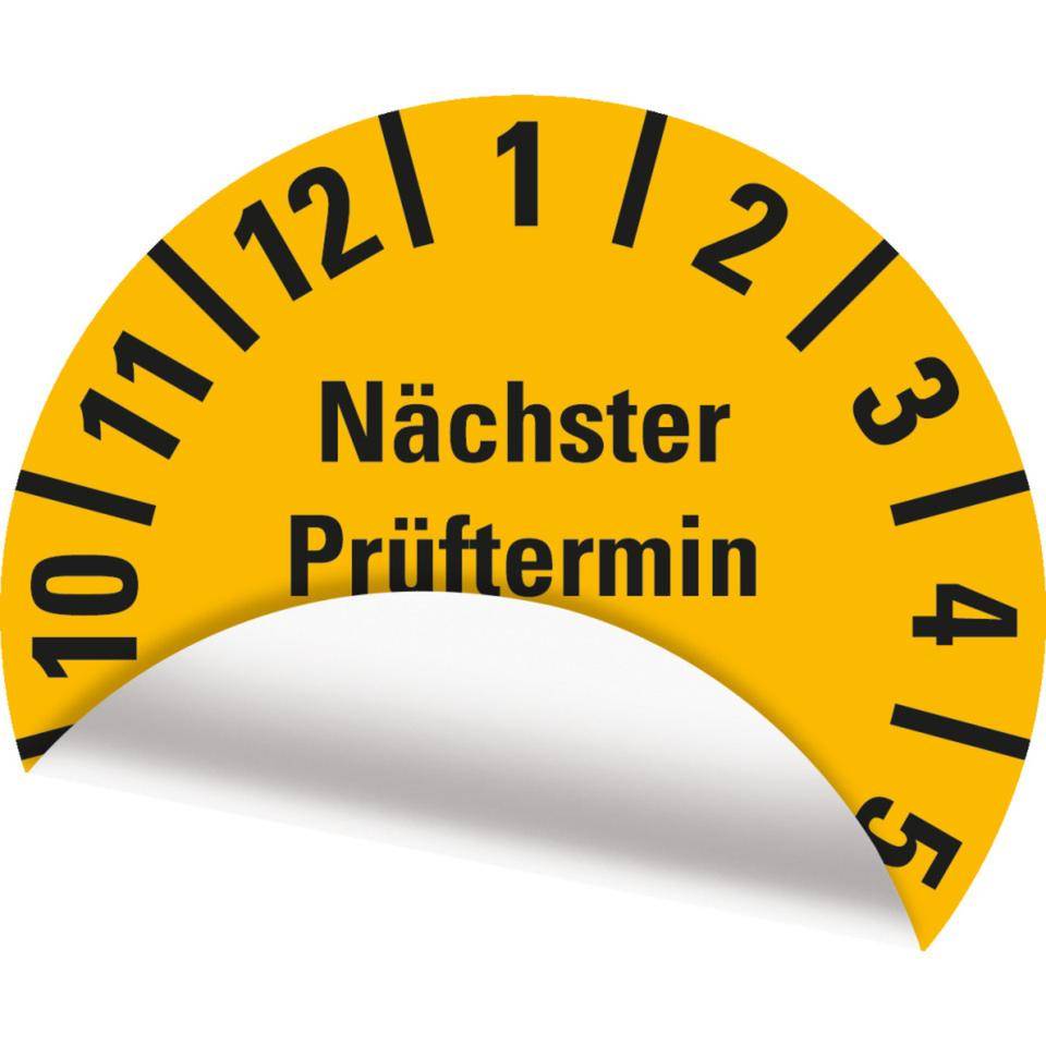 Prüfplakette Nächster Prüftermin 2026, gelb, Polyesterfolie, Spez., Ø 20mm, 36/Bogen