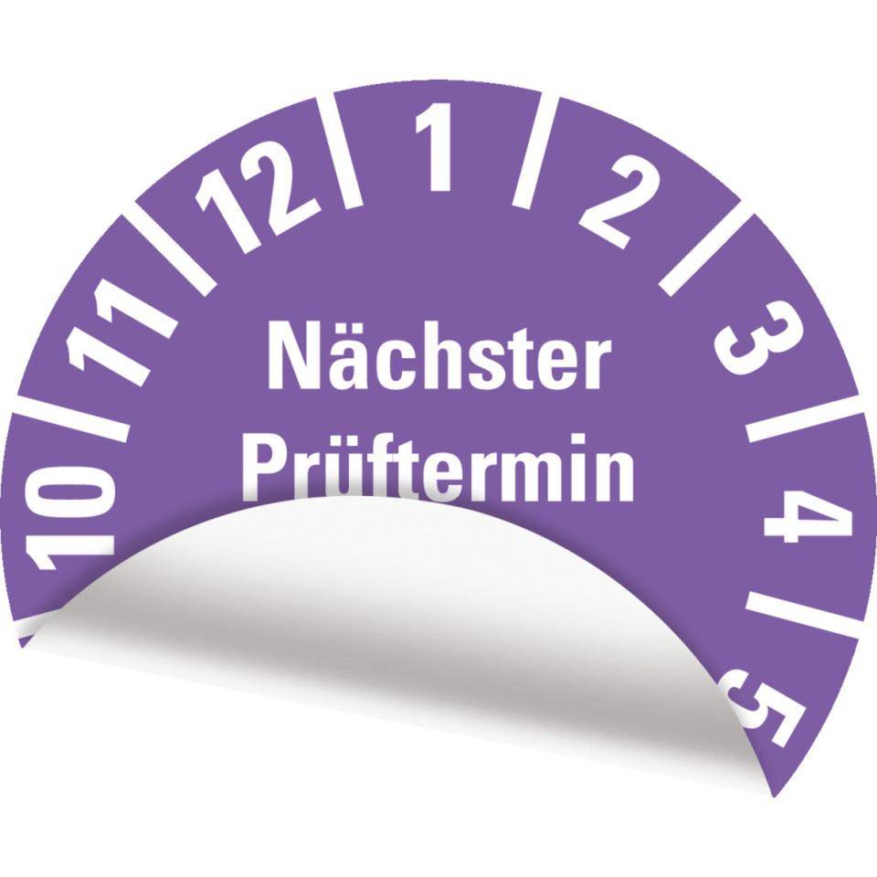 Prüfplakette Nächster Prüftermin 2028, violett, Polyesterfolie, Spez.Ø20mm, 36/Bogen
