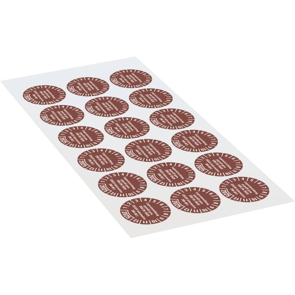 Prüfplakette Lagereinrichtung, DGUV Info.208-061, 2025, braun, Dokumentenfolie, Ø30mm, 18/BO
