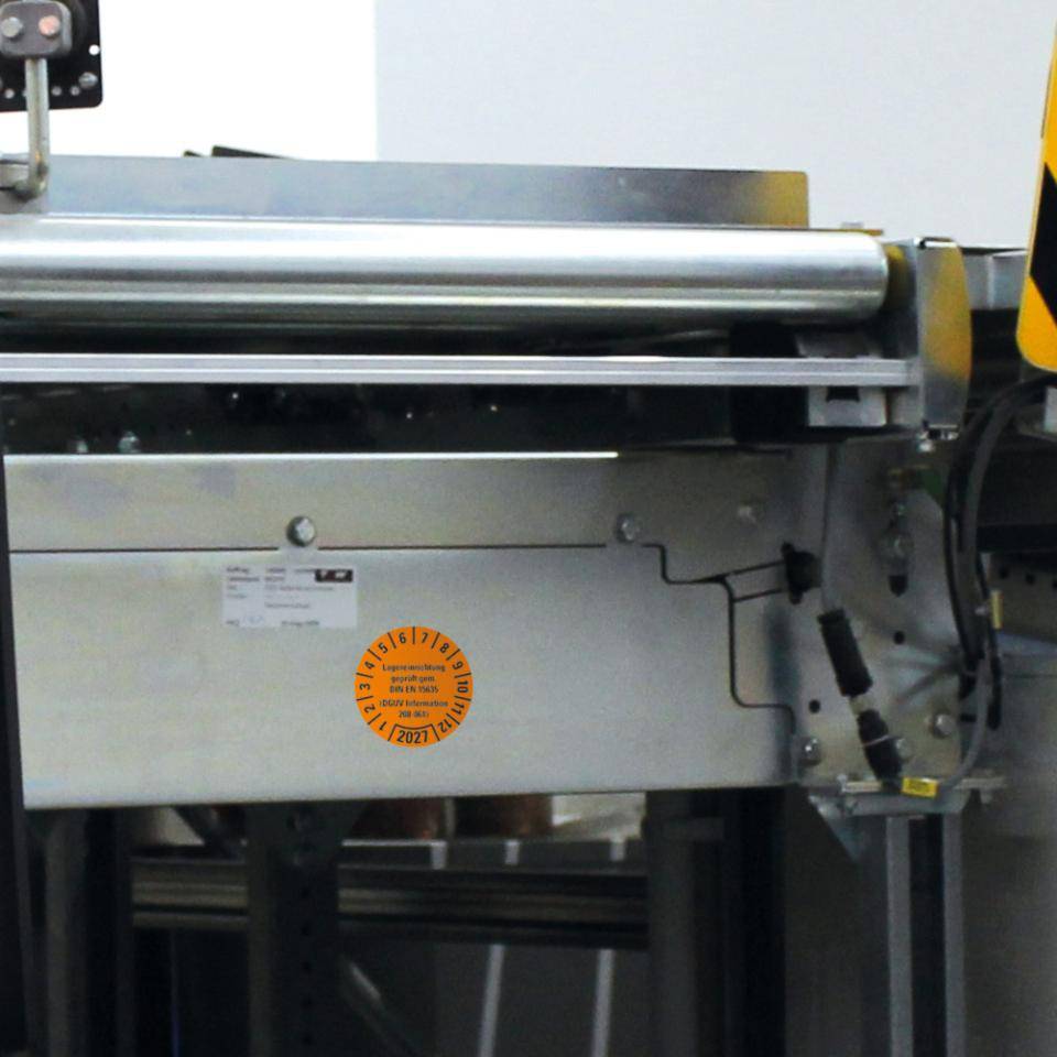 Prüfplakette Lagereinrichtung, DGUV Info208-061, 2027, orange, Dokumentenfolie, Ø30mm, 18/BO