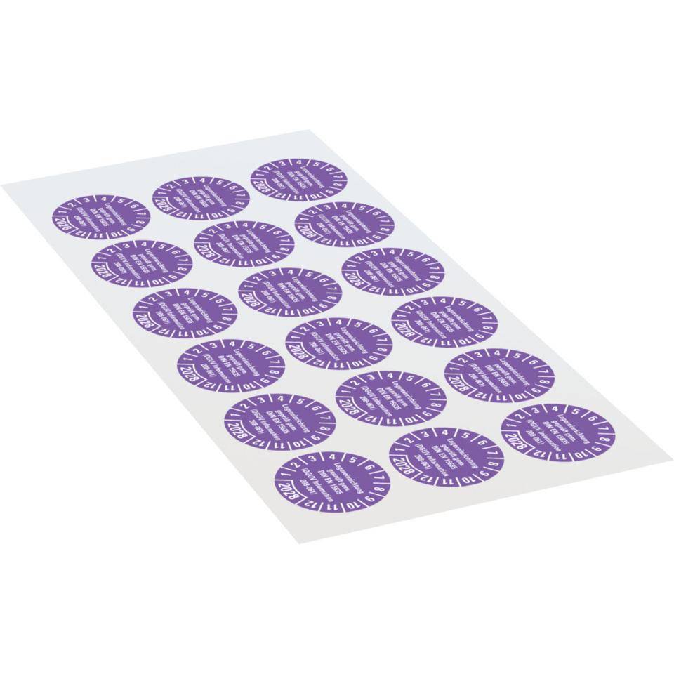 Prüfplakette Lagereinrichtung, DGUV Info208-061, 2028, violett, Dokumentenfolie, Ø30mm, 18/B