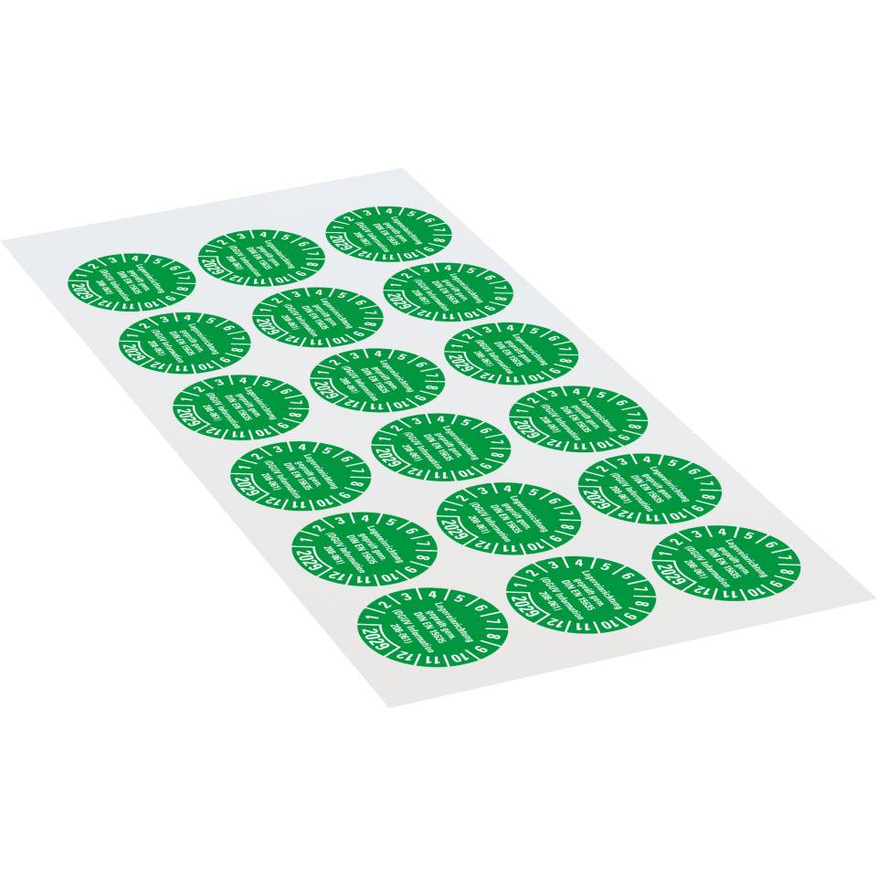 Prüfplakette Lagereinrichtung, DGUV Info.208-061, 2029, grün, Dokumentenfolie, Ø30mm, 18/BOG