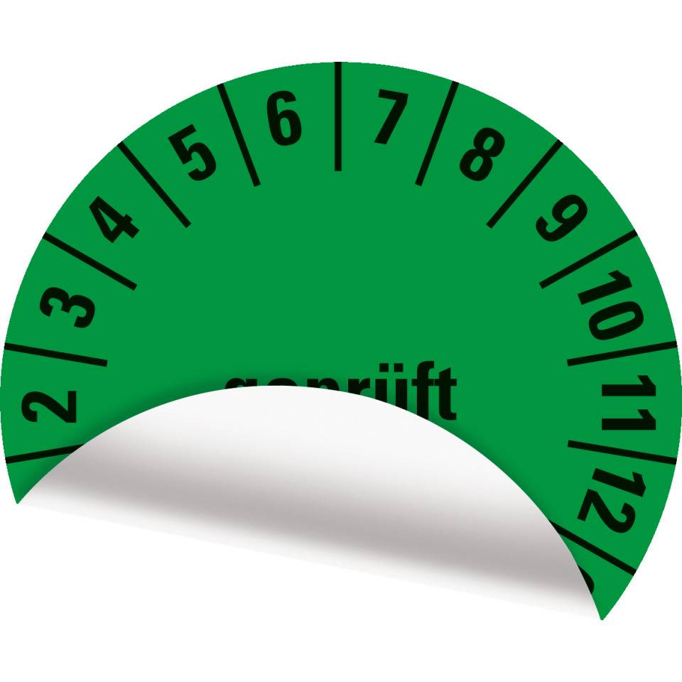 Prüfplakette geprüft 27-32, grün, Folie, ablösbar, Ø 20mm, 500/Rolle