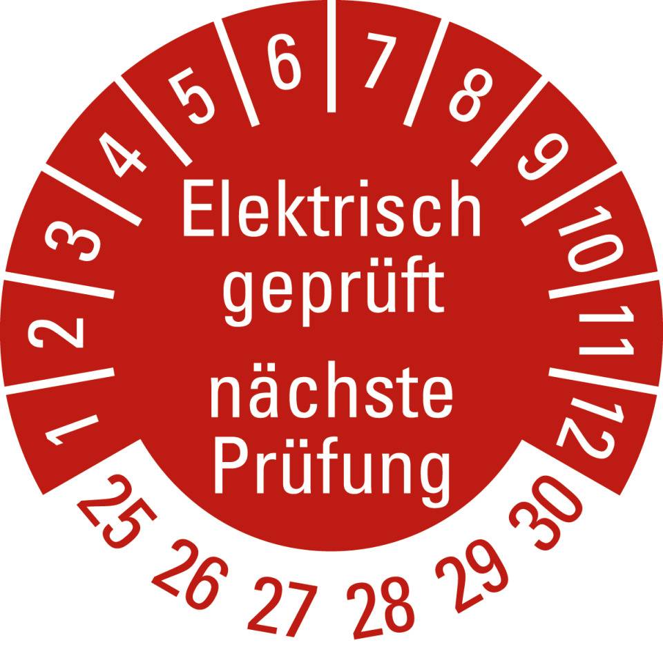 Prüfplakette Elektrisch geprüft Nächster Prüftermin, 25-30, rot, Folie, ablösbar, Ø 20mm, 500/Rolle