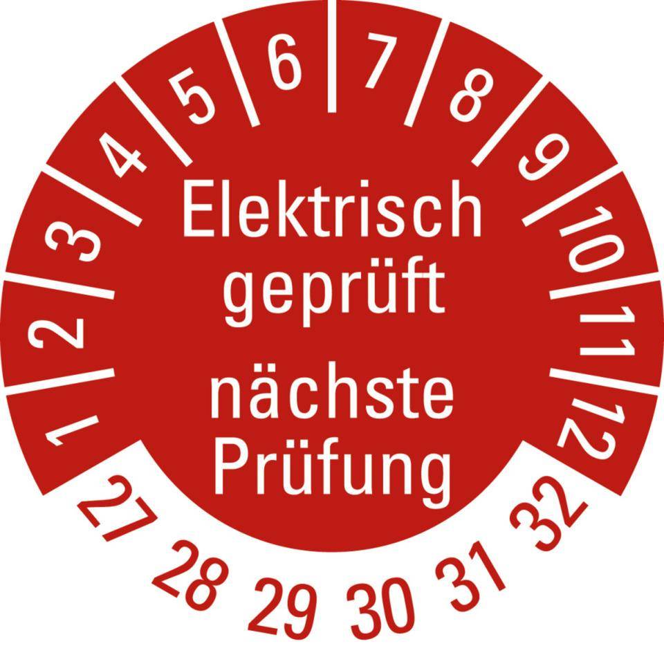 Prüfplakette Elektrisch geprüft Nächster Prüftermin, 27-31, rot,Folie, ablösbar, Ø 20mm, 500/Rolle