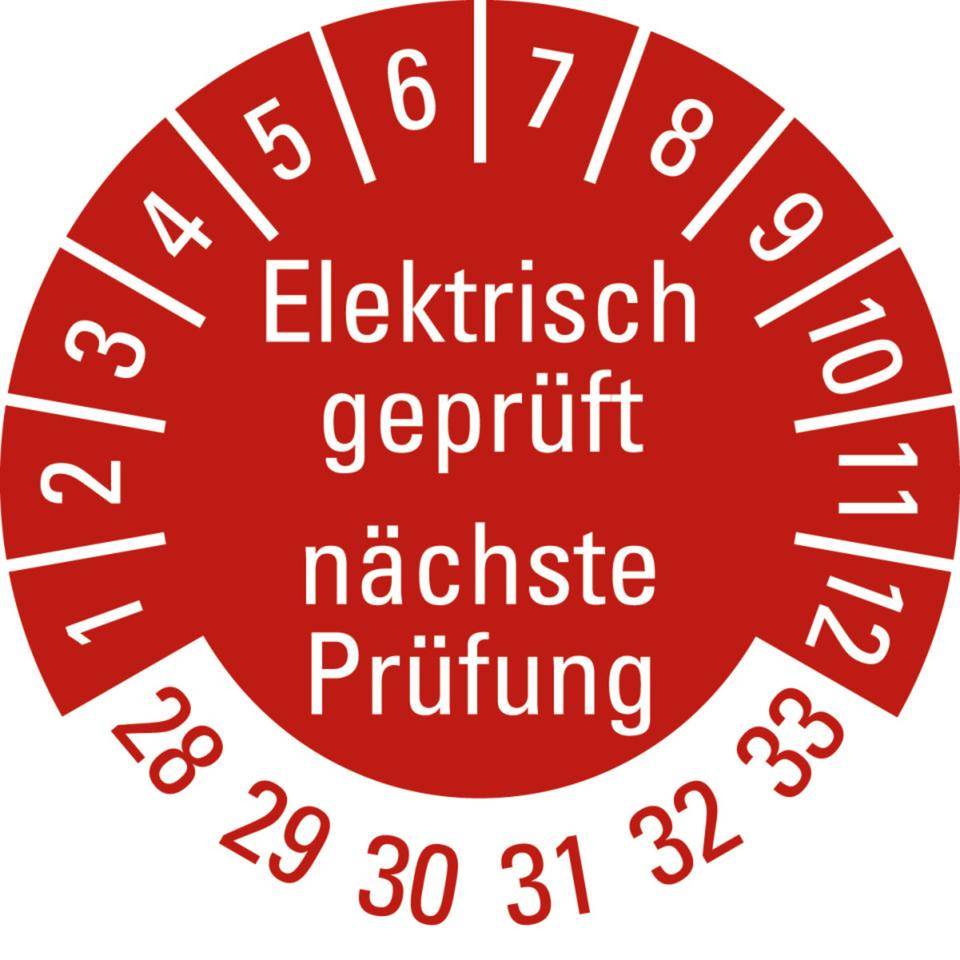 Prüfplakette Elektrisch geprüft Nächster Prüftermin, 28-33, rot,Folie, ablösbar, Ø 20mm, 500/Rolle