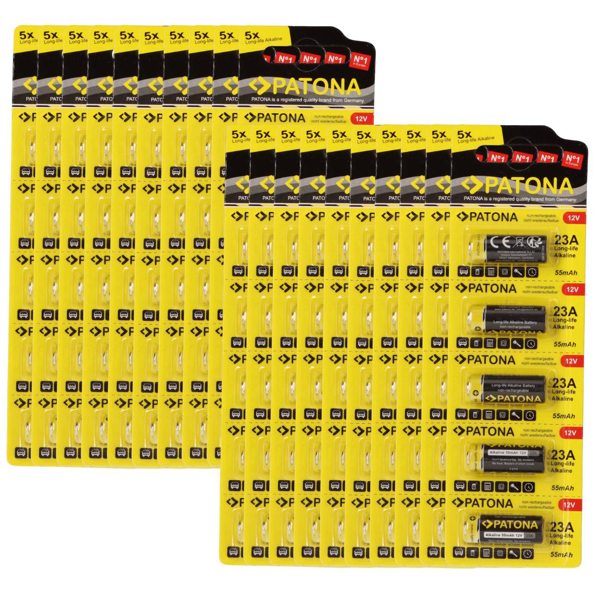 PATONA 100x (20x5 Stück) 12V 23A 23GA MN21 Spezialbatterie für Garagentoröffner, Fernbedienungen, Alarmsysteme, Bluetooth-Headset etc. kompatibel
