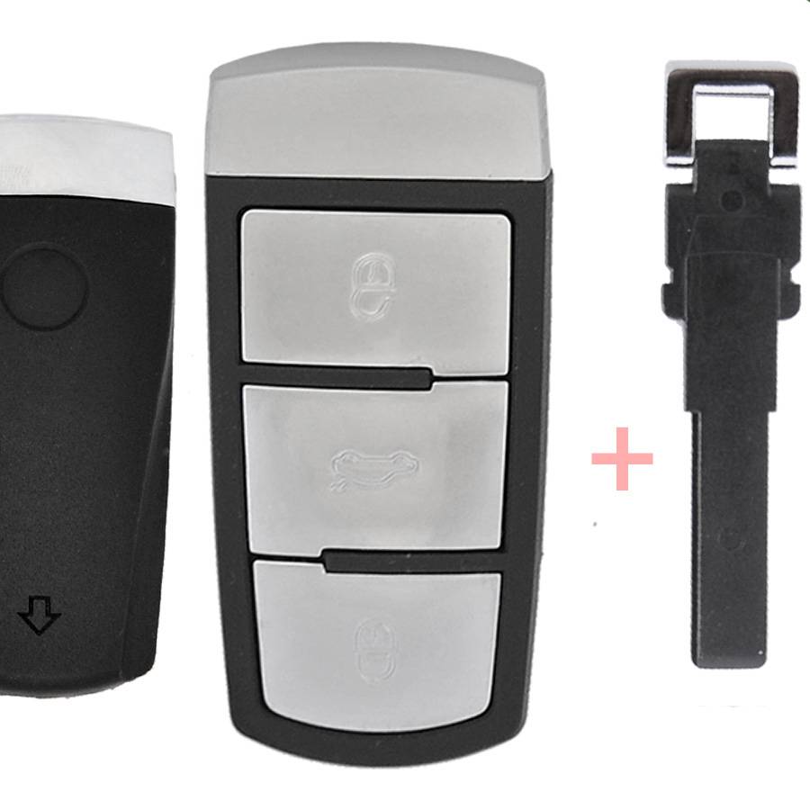 Auto Schlüssel Funk Fernbedienung 1x Smartkey Gehäuse + 1x Notschlüssel Kunststoff Rohling kompatibel mit VW Passat