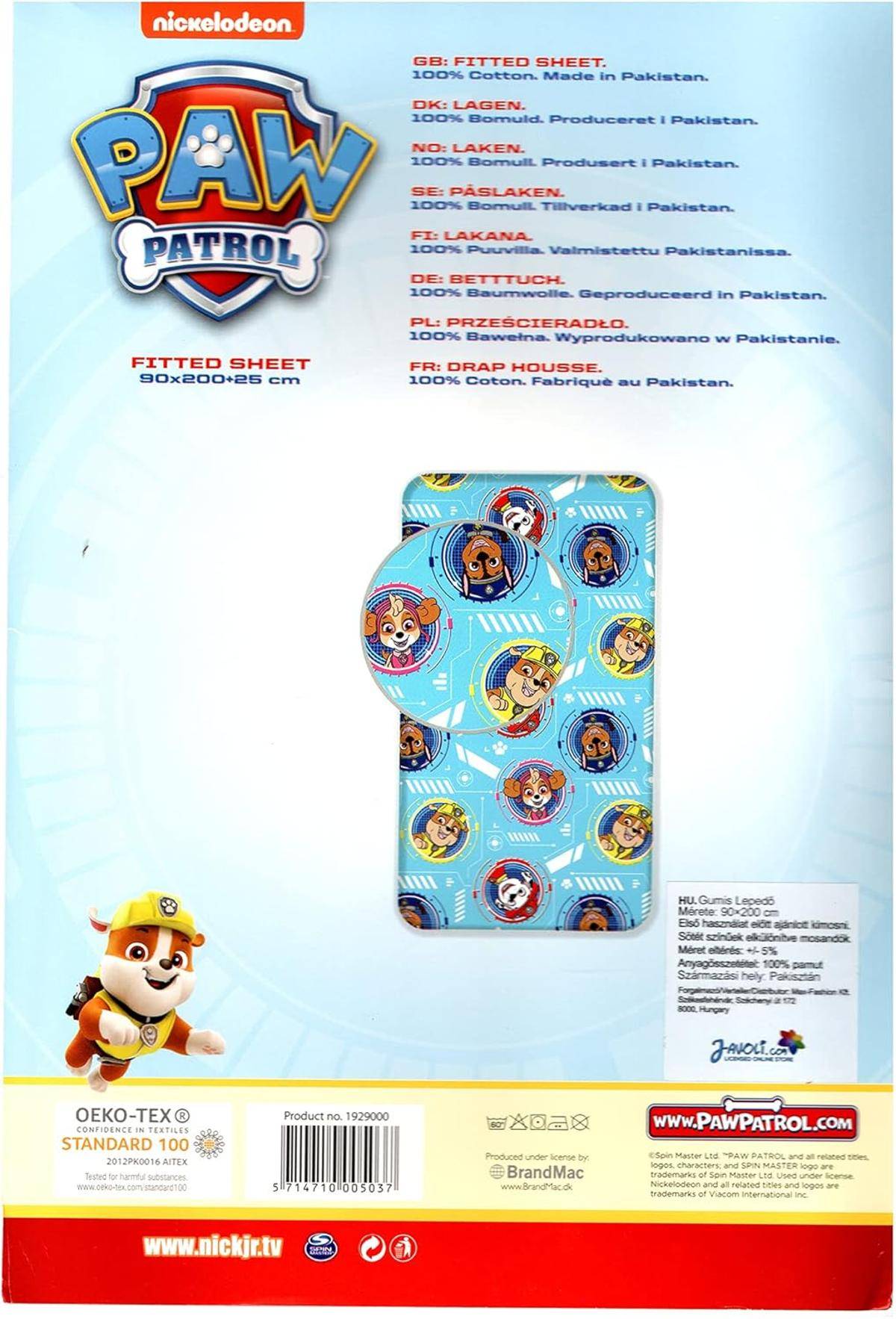 Paw Patrol Spannbettlaken, 90 x 200 cm, für Einzelbett, 100% Baumwolle